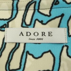 ADORE ワンピース スキッパー 五分袖 ひざ丈 シルク ビジュー 総柄 38 黒 ライトブルー アイボリー