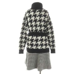 BLUE LABEL CRESTBRIDGE 千鳥格子 ニット ワンピース 長袖 ミニ ベルトリボン タートルネック 38 黒 白 ブラック ホワイト