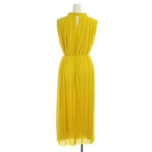 CELFORD ケープ調プリーツワンピース ノースリーブ ロング 紐ベルトリボン 38 黄色 イエロー