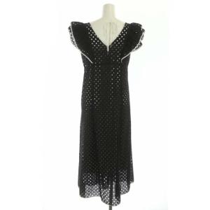 GRACE CONTINENTAL 22SS ドットカットワークワンピース ロング フレンチスリーブ 36 黒 白 ブラック ホワイト