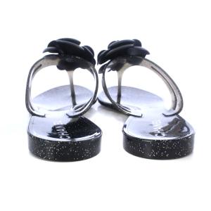 CHANEL トングサンダル フラット カメリア ココマーク ラバー 39 黒