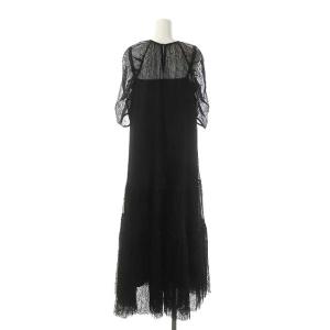 Ameri VINTAGE MEDI MELON TULLE LAYERED DRESS ワンピース ロング ティアード 五分袖 メッシュ S 黒 ブラック