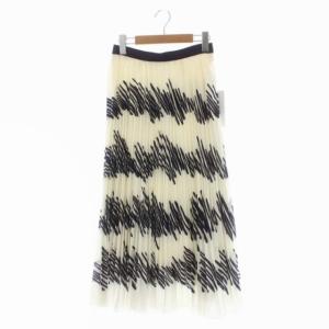 22AW ラインペイン プリーツスカート ロング フレア 36 白 紺 ホワイト ネイビー