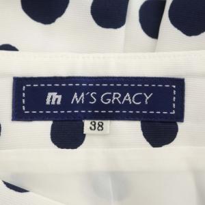 M'S GRACY ドット 花柄 スカート ひざ丈 フレア ギャザー 38 紺 白 水色
