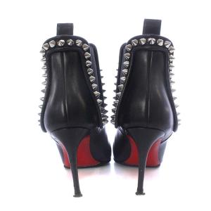 Christian Louboutin サイドゴアブーツ ショート ポインテッドトゥ スパイク スタッズ レザー 37 24cm ブラック