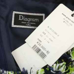 Diagram GRACE CONTINENTAL BONOTTO ツイードフレア ワンピース ノースリーブ 膝丈 36 黄緑 紺 白