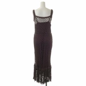 Ameri VINTAGE MEDI CROCHET FRINGE DRESS ワンピース ノースリーブ ロング フリンジ S スモークパープル