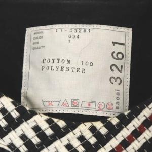 sacai バックプリーツチェックブラウス 切替 半袖 1 白 黒 青