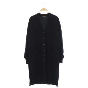 14Gカシミヤ ミンクパッチロングカーディガン ニット 長袖 ブラック