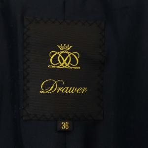 Drawer ファンシーツイードジャケット ノーカラー 総裏地 スナップボタン 36 ブラック ネイビー ホワイト