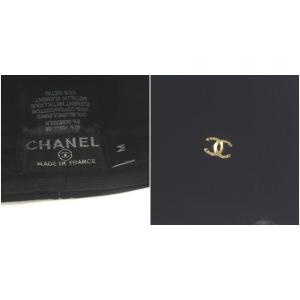 CHANEL 帽子 キャスケット ジョッキーキャップ ベロア ココマーク シルク混 M ブラック