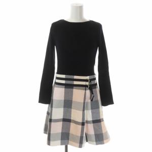 リブニット チェック 切替 ワンピース ミニ 長袖 38 黒 マルチカラー