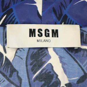 MSGM 総柄 ボウタイ ノースリーブ ワンピース 膝丈 総柄 38 青 紺 黒 白