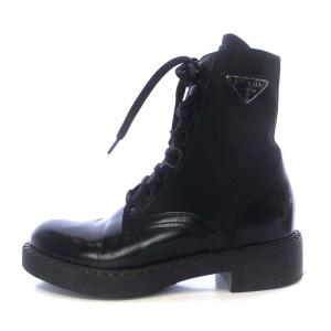 PRADA ブーツ 8ホール 三角ロゴ ナイロン レザー 23.5cm ブラック