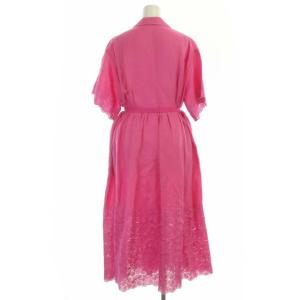 Drawer エンブロダイリーワンピース シャツワンピース ロング 刺繍 半袖 リボンベルト付き 36 ピンク