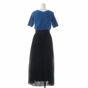 Diagram GRACE CONTINENTAL ドッキングニットワンピース 半袖 ロング プリーツ ベルト付き 36 ライトブルー 紺 ネイビー