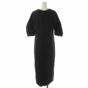UNITED ARROWS 22SS パフスリーブ Vネック ワンピース 七分袖 ロング タイト 38 黒 ブラック