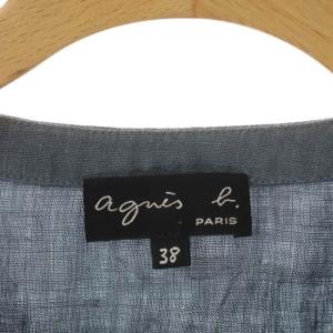 agnes b. リネンプレッションカーディガンジャケット ノーカラー 薄手 ショート 38 ブルーグレー