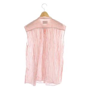 UNITED ARROWS ブラウス バンドカラー ノースリーブ ストライプ 白 ピンク ホワイト