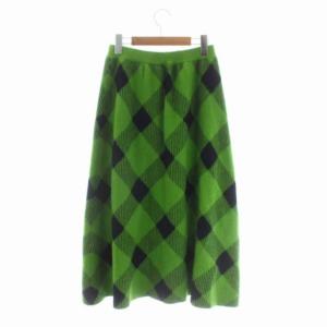 Diagram GRACE CONTINENTAL チェックニットスカート フレア ロング アンゴラ混 ウール混 36 黄緑 イエローグリーン 黒 ブラック