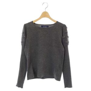 リブスリーブ ベルベットリボンニット カットソー 長袖 40 グレー