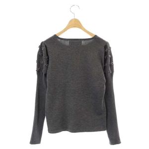 M'S GRACY リブスリーブ ベルベットリボンニット カットソー 長袖 40 グレー