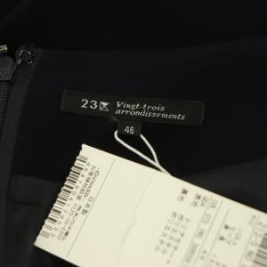 23区 vingt-trois ボートネックタックワンピース ロング 七分袖 46 紺 ネイビー