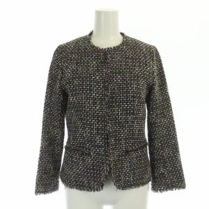 Theory RAINBOW TWEED スーツ セットアップ 上下 ノーカラージャケット タイトスカート ひざ丈 ツイード 00 X00