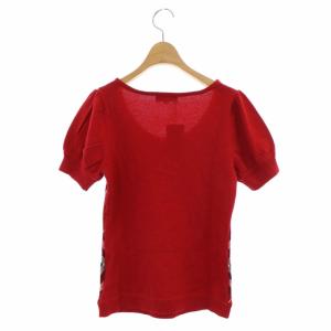 BURBERRY BLUE LABEL ニット チェック カットソー 半袖 ヘンリーネック 38 赤 紺 白