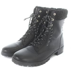 kate spade new york rafferty ボア サイドジップ ショートブーツ ワークブーツ 36.5 23.5cm 黒 ブラック