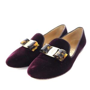 フラットシューズ ヴァラリボン ベロア 4.5 22.0cm 紫 パープル