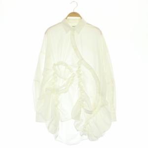 フリルブラウス 長袖 デザイン 変形 38 オフホワイト