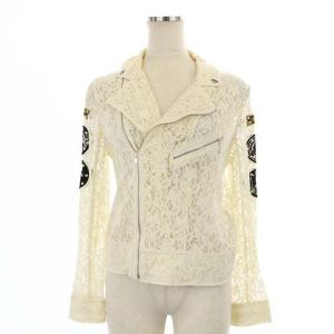 HYSTERIC GLAMOUR セットアップ 上下 レース ライダースジャケット ジップアップ ワッペン タイトスカート ミニ F S アイボリー 0142AB02