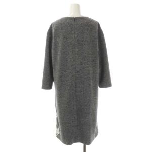 GRACE CONTINENTAL レースパッチワンピース ニット ロング 七分袖 38 グレー オフホワイト