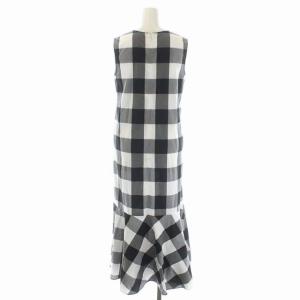 UNITED ARROWS FABRICA Vネック ワンピース ノースリーブ ロング チェック 36 黒 白 ライトグレー
