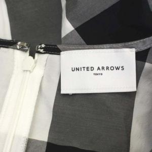 UNITED ARROWS FABRICA Vネック ワンピース ノースリーブ ロング チェック 36 黒 白 ライトグレー