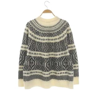 DRESSTERIOR ジャガードニット セーター 長袖 ボトルネック ウール モヘヤ混 38 オフホワイト 黒 ブラック