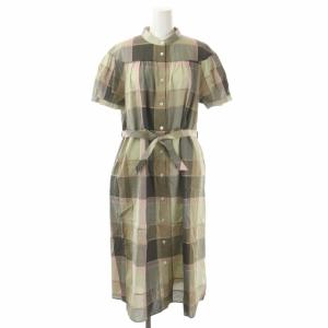 21SS ドビーシャツワンピース ロング チェック 半袖 バンドカラー 36 マルチカラー