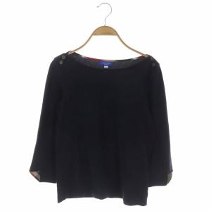 チェック 肩ボタン カカットソー 九部袖 長袖 プルオーバー 38 紺 ネイビー