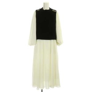 2点セット 21AW ニットベスト付きワンピース バルンスリーブ 長袖 ロング ギャザー ウール 38 黒 ブラック オフホワイト