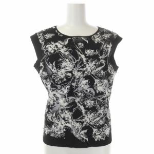 EPOCA フィオーレ ニット セットアップ 上下 カットソー ノースリーブ フレアスカート ミモレ ロング 総柄 40 黒 白 ブラック