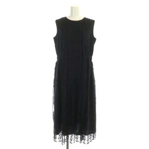 総レースワンピース ノースリーブ ロング チュール 9 紺 ネイビー