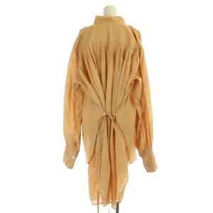 ANN DEMEULEMEESTER シャツワンピース 膝丈 長袖 バックテーサイドスリット 38 オレンジベージュ