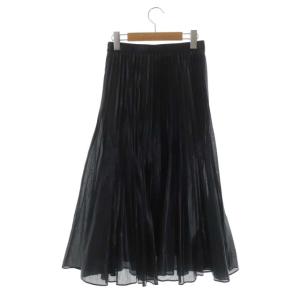 ANAYI 22AW スパンオーガンジープリーツスカート ミモレ丈 ロング フレア 36 黒 ブラック