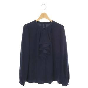 Eternal Line 2022 22AW バックサテンラッフル ブラウス 長袖 38 紺 ネイビー