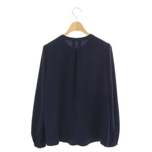 ANAYI Eternal Line 2022 22AW バックサテンラッフル ブラウス 長袖 38 紺 ネイビー