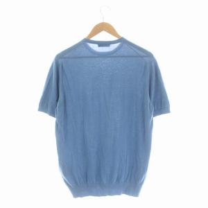 PRADA クルーネックサマーニット カットソー 半袖 コットン 52 ライトブルー