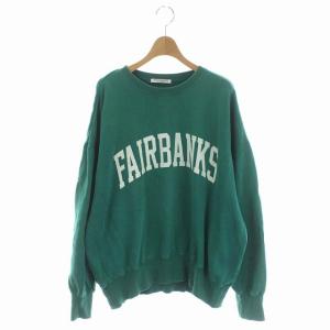 裏起毛カレッジロゴスウェットプルオーバー カットソー 長袖 コットン 緑 グリーン 白 ホワイト