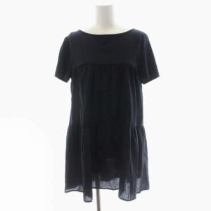 バックリボンティアードブラウス 半袖 チュニック プルオーバー チェック 38 黒 ブラック マルチカラー