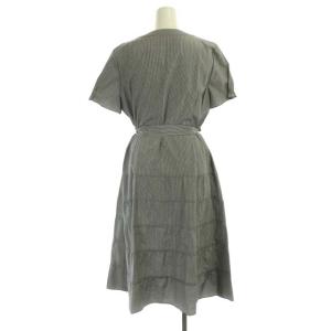 Leilian フリルギンガムチェックワンピース 半袖 ロング シルク 11 黒 ブラック オフホワイト